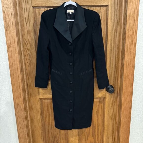 Vintage Brooks Brothers Black Wool Tuxedo Coat Dress. Size 8 - Picture 1 of 9